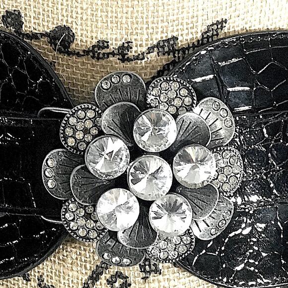 Vintage Black Croc Embossed Rhinestone stretch Belt main image 11